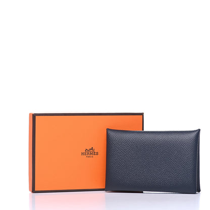 Hermes Epsom Verso Calvi Card Case Bleu Indigo Vert Amande 9 of 9