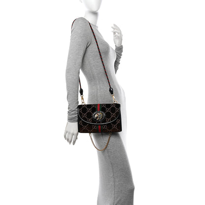 Gucci Velvet GG Monogram Web Small Rajah Slim Flap Shoulder Bag Brown Black 2 of 13