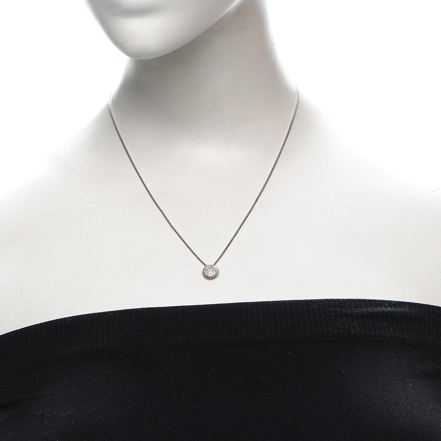 David Yurman Sterling Silver Diamond 8mm Petite Chatelaine Pave Pendant Necklace 2 of 7
