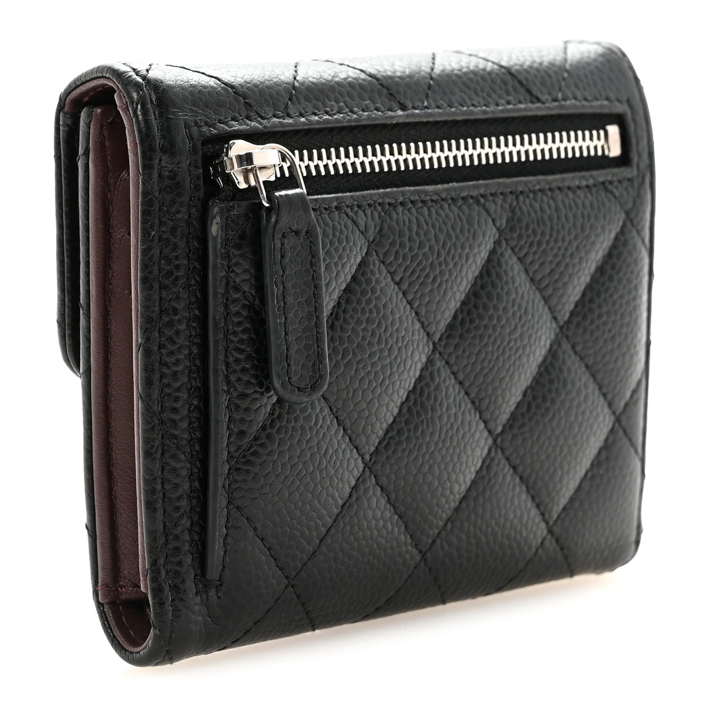 Caviar Quilted Compact Flap Wallet Black