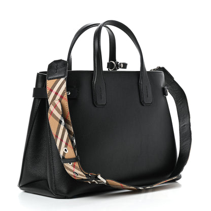 Burberry Grainy Calfskin House Check Medium Banner Tote Black 2 of 7
