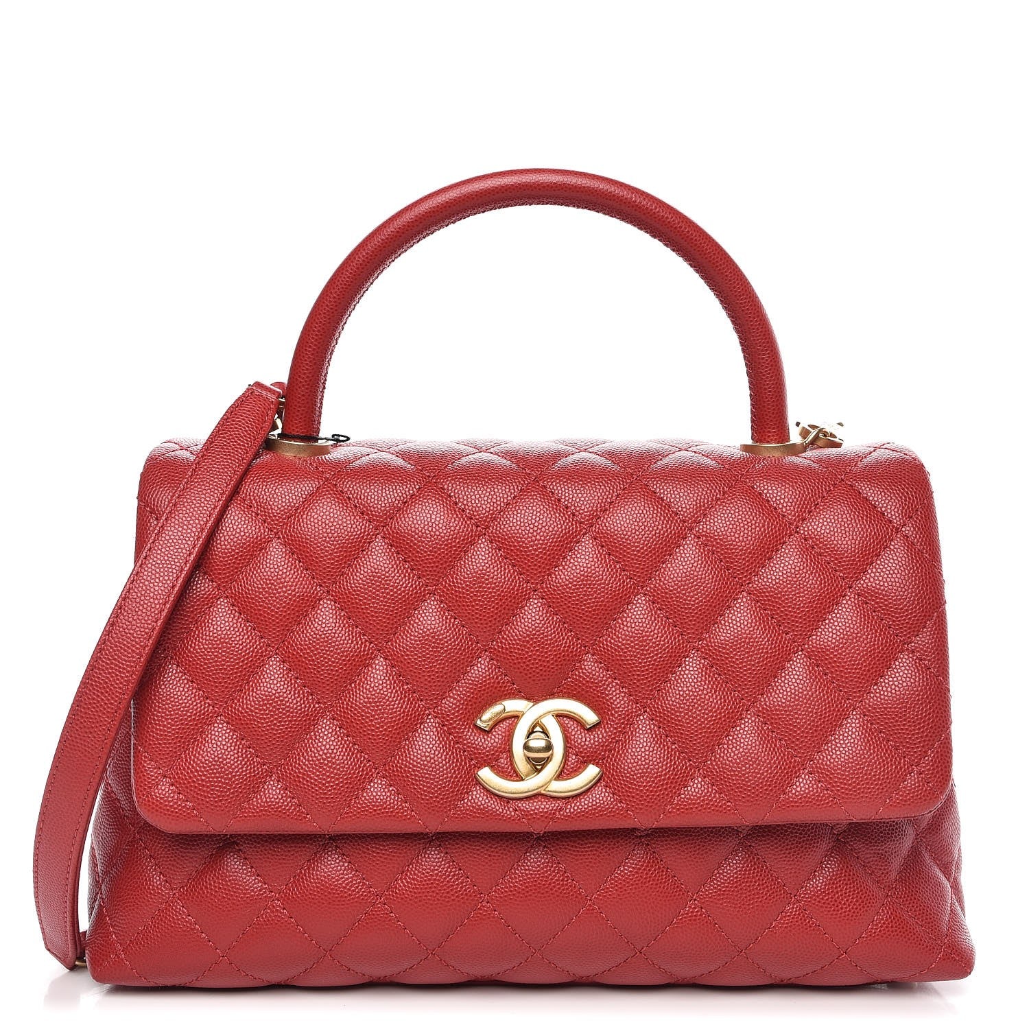 Chanel Caviar Quilted Small Coco Handle Flap Red 1 of 7