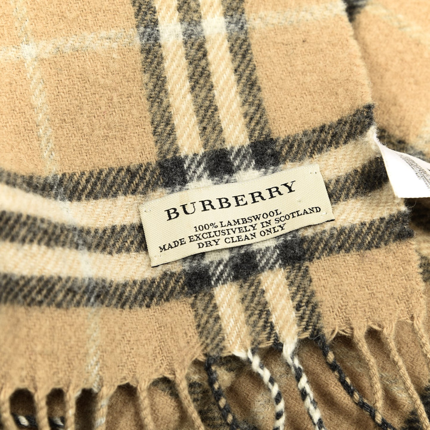 Lambswool Check Fringe Scarf Beige