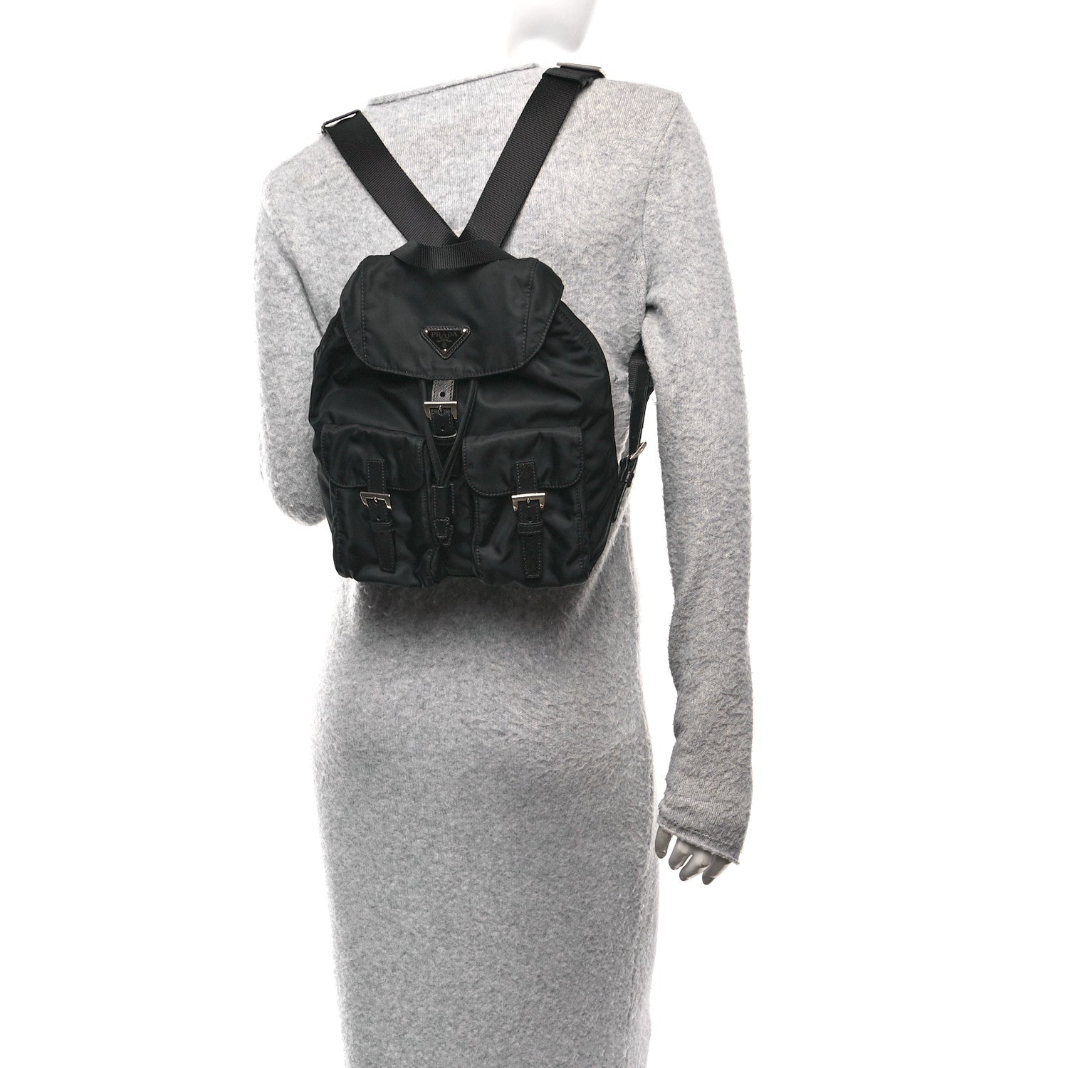Prada Tessuto Nylon Saffiano Small Backpack Black 2 of 9