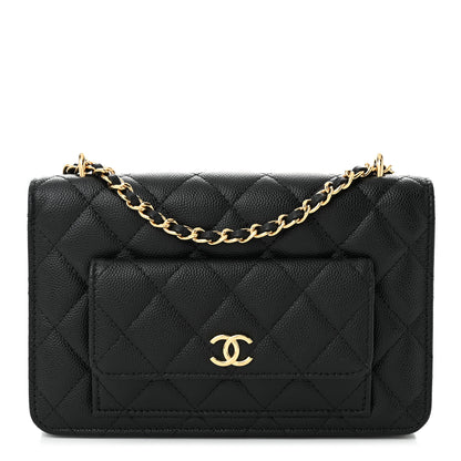Chanel Caviar Quilted Pocket Clutch With Chain WOC Black 1 of 12