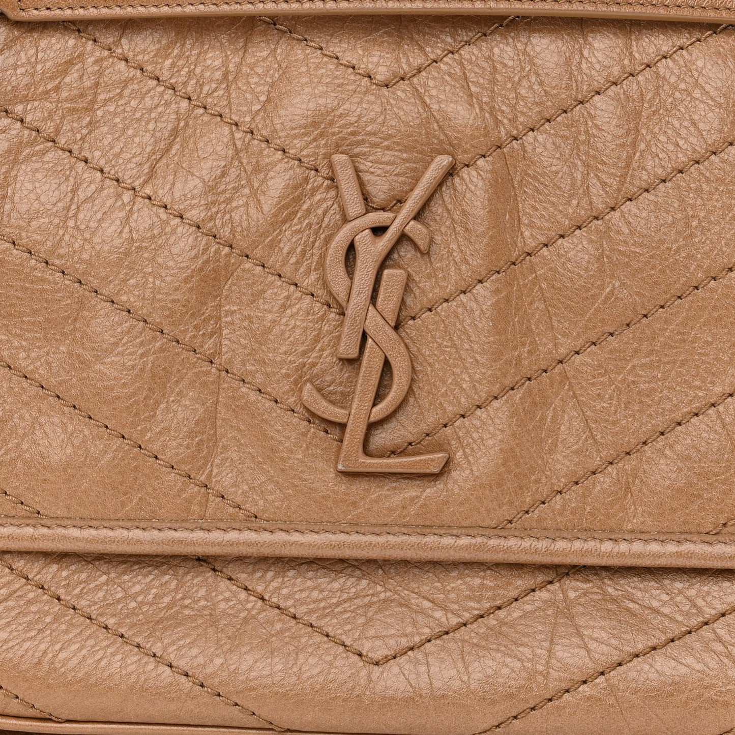 Crinkled Calfskin Matelasse Monogram Medium Niki Chain Satchel Natural Tan