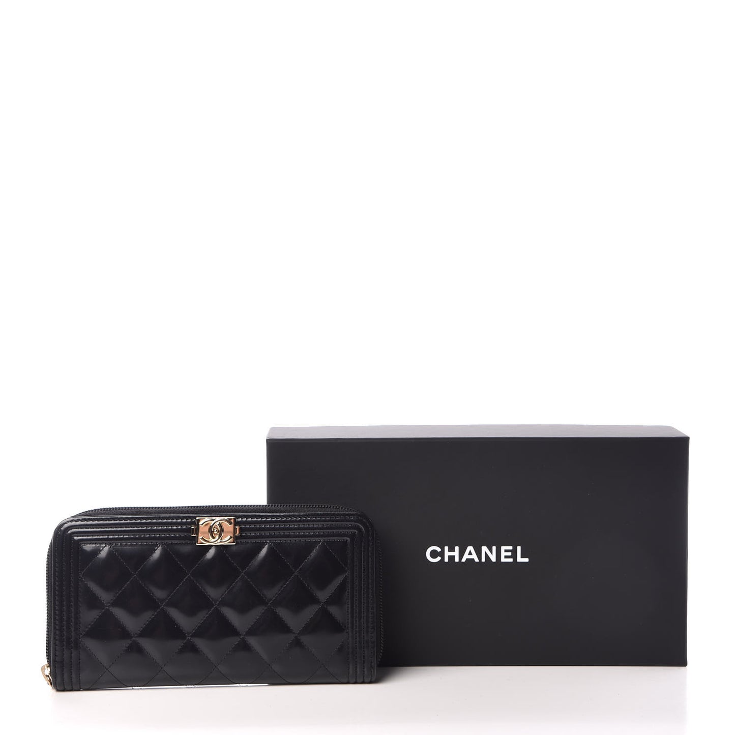 Glazed Calfskin Boy Zip Around Wallet Black