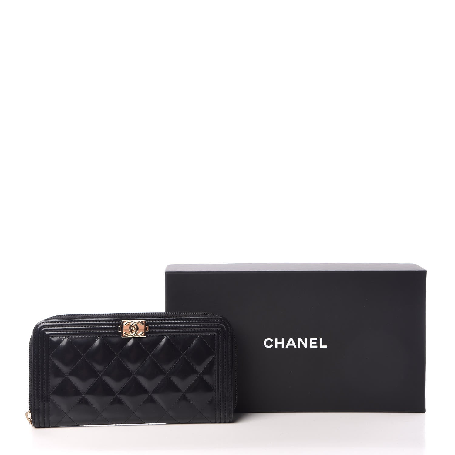 Chanel Glazed Calfskin Boy Zip Around Wallet Black 9 of 9