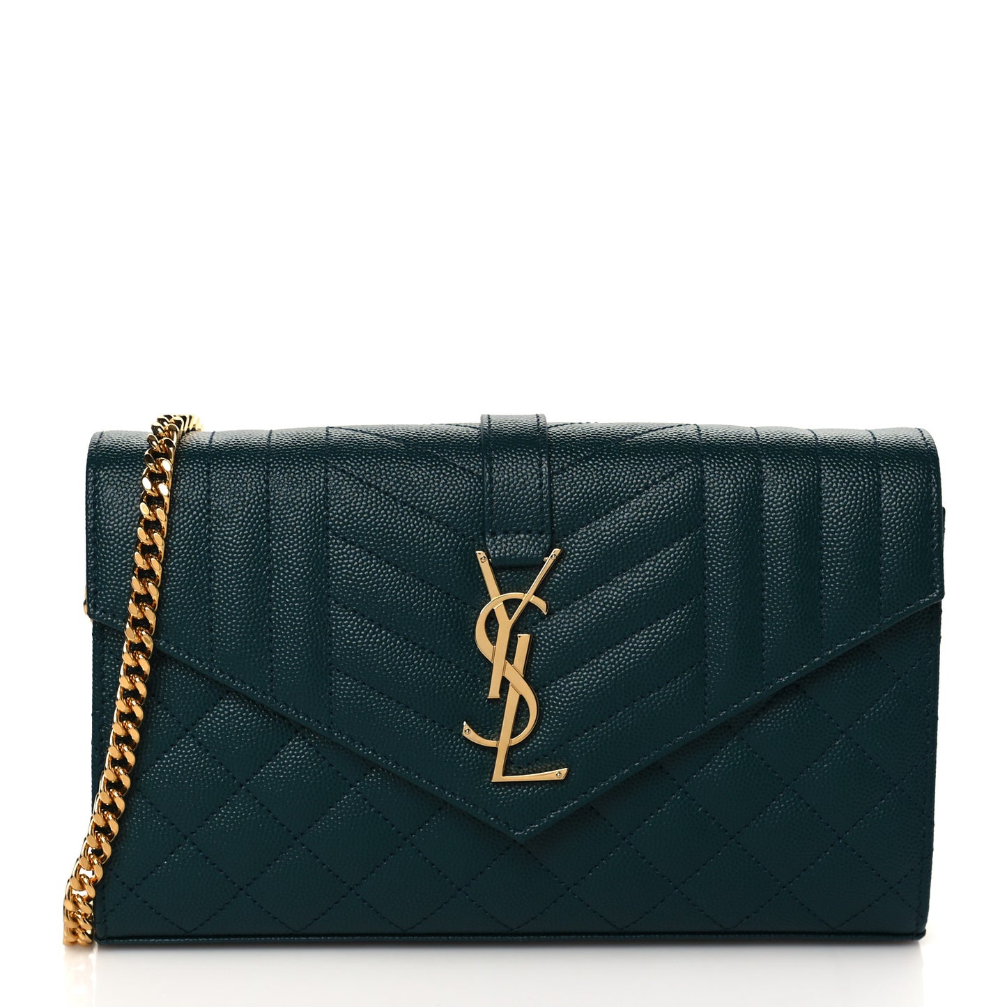 Grain De Poudre Mixed Matelasse Triquilt Monogram Chain Wallet Sea Turquoise
