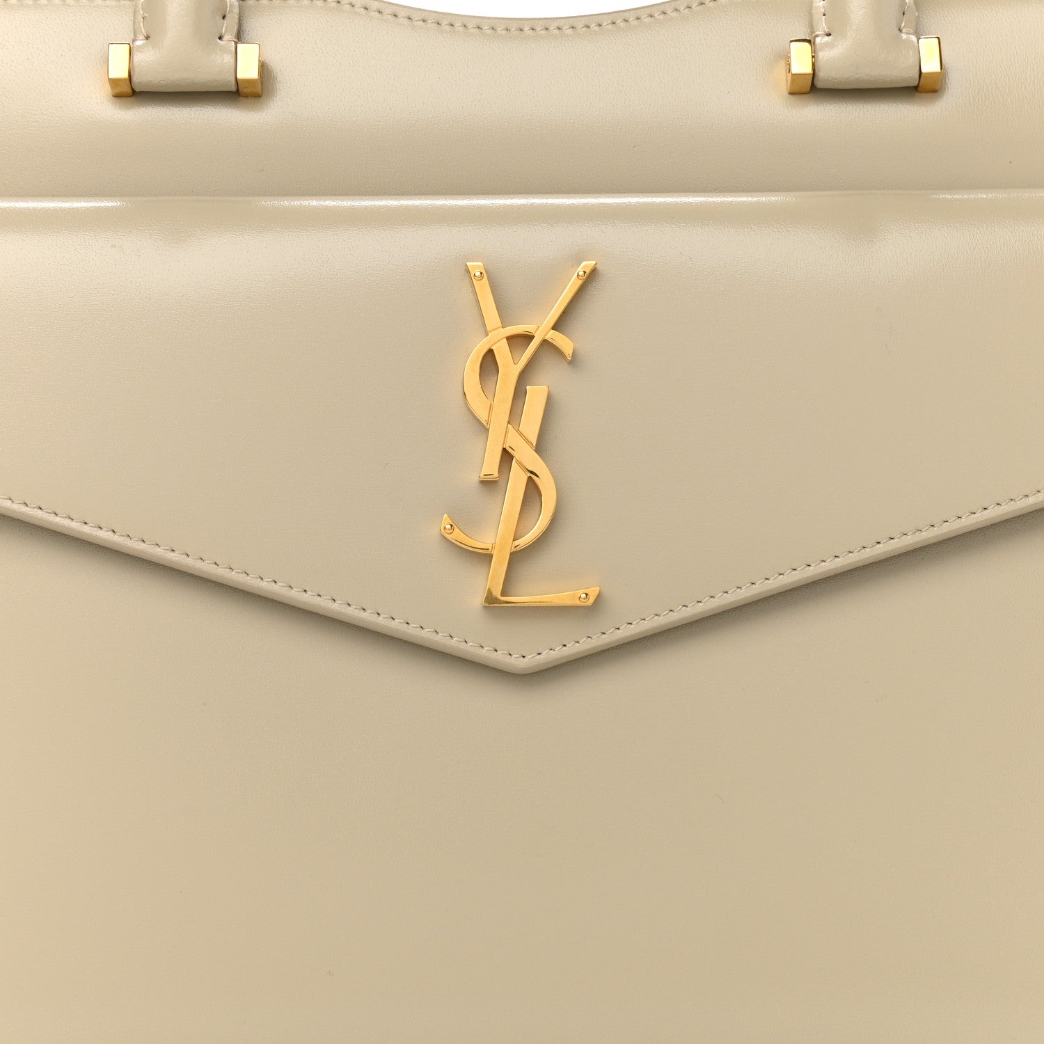 Saint Laurent Shiny Calfskin Medium Uptown Tote Sea Salt 8 of 14