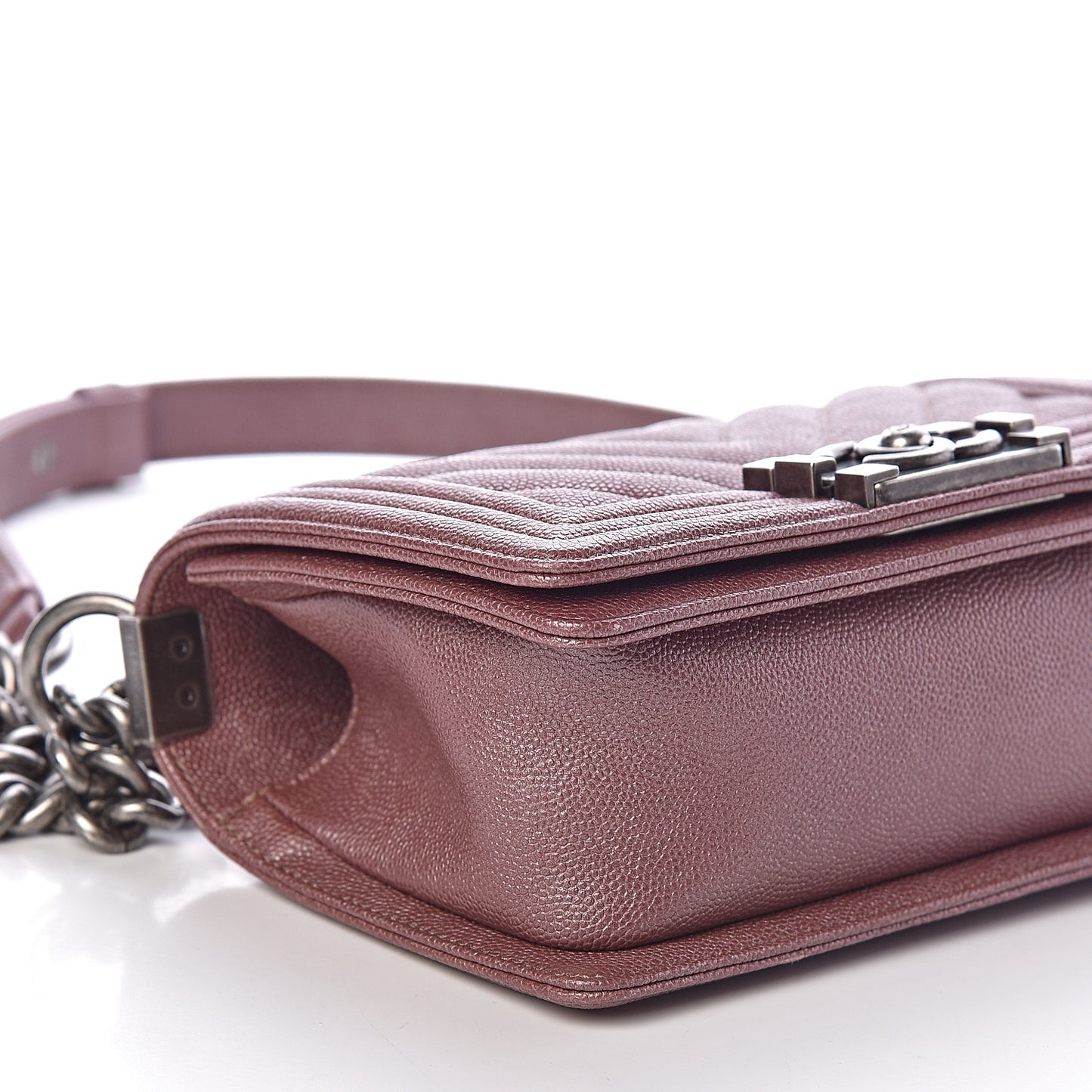 Metallic Caviar Chevron Quilted Small Boy Flap Dark Pink