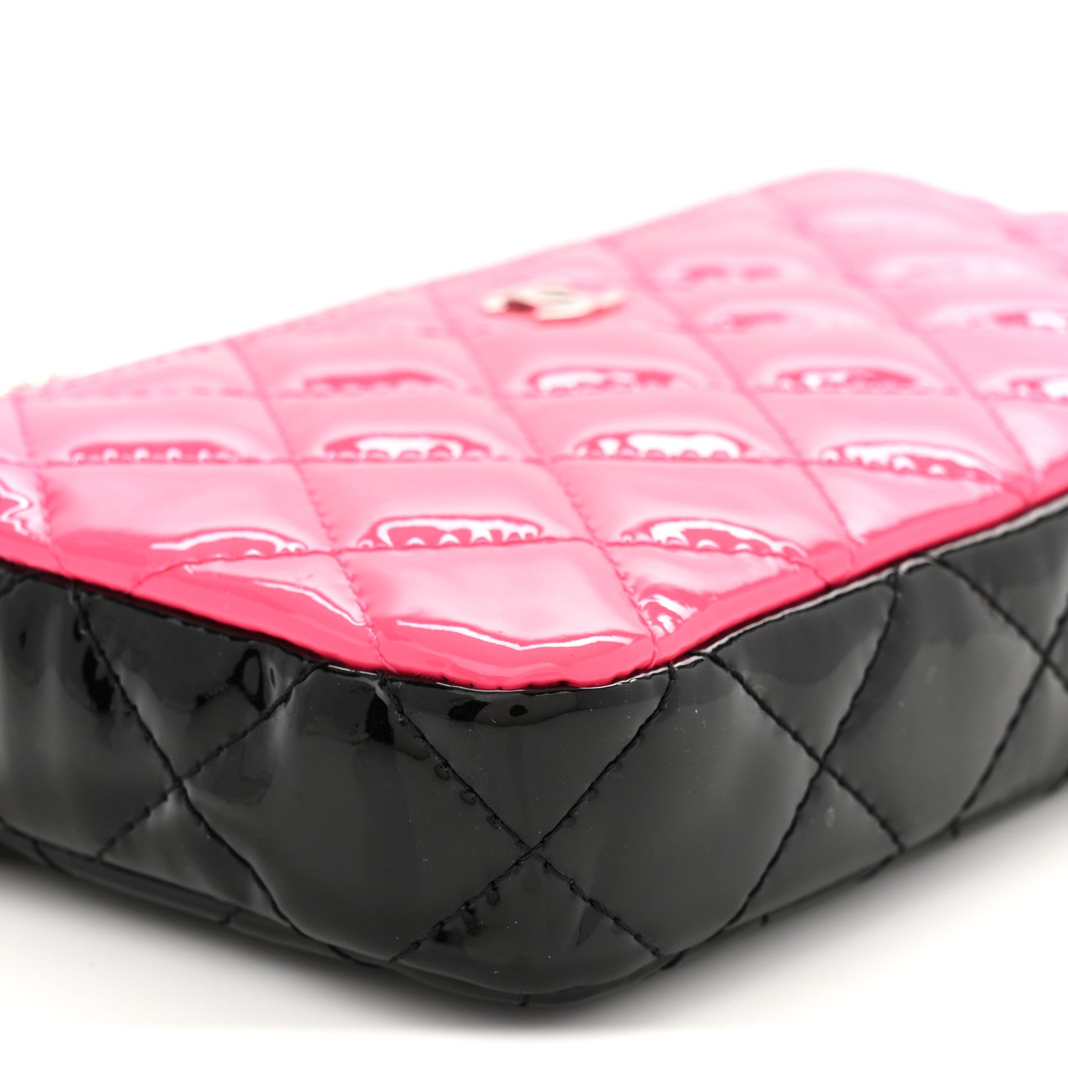 Chanel Patent Quilted Small Clutch With Chain Pink Black 9 of 11