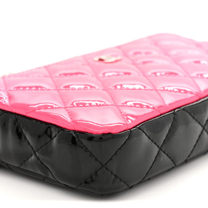 Chanel Patent Quilted Small Clutch With Chain Pink Black 9 of 11