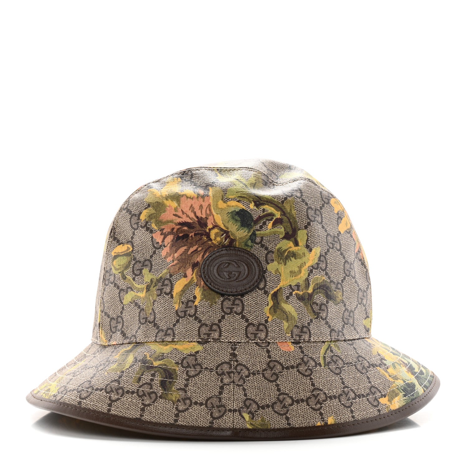 Gucci GG Supreme Monogram Azalea Calfskin Dusty Carnation Retro Interlocking G Bucket Hat Beige Ebony Multicolor 3 of 12