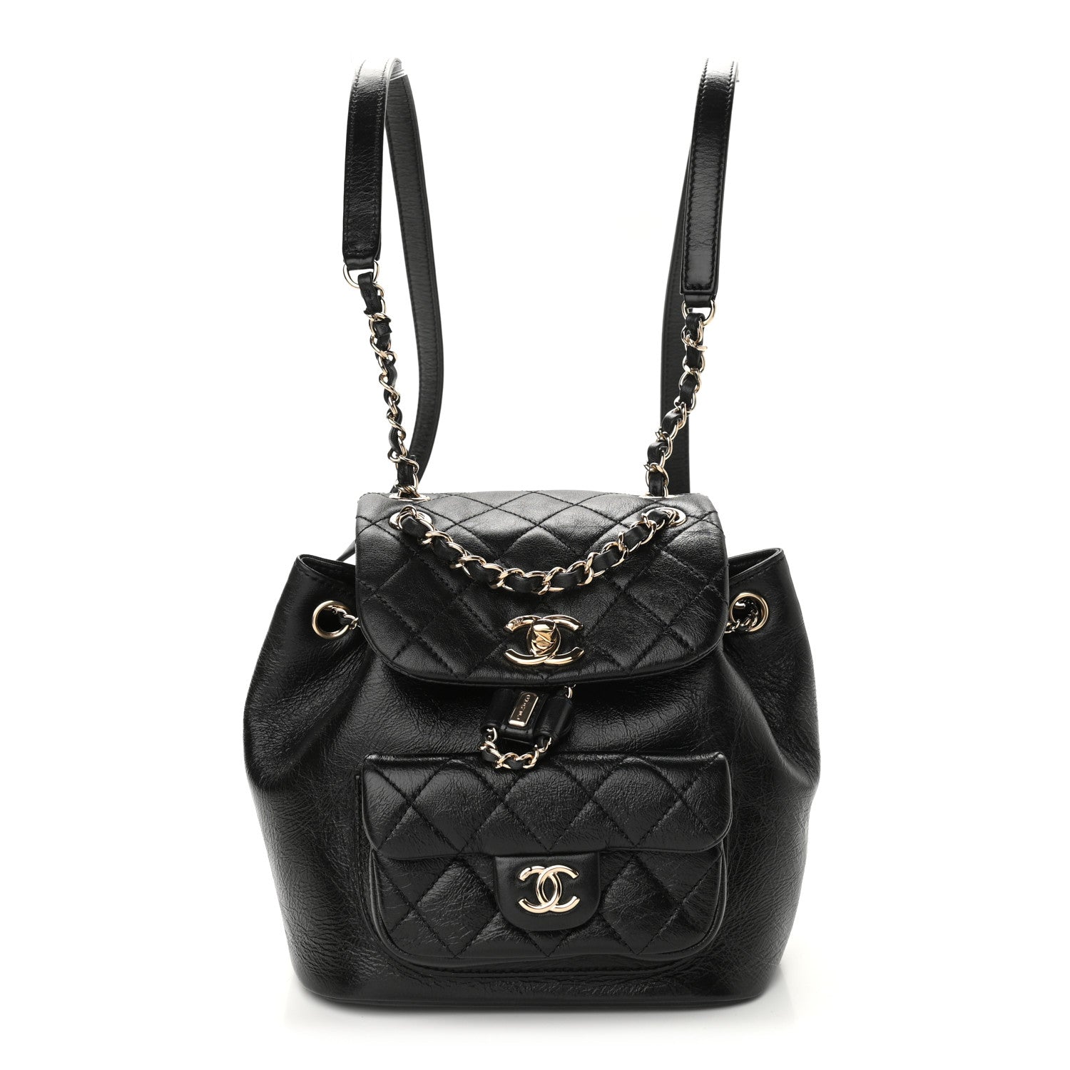 Chanel Glazed Aged Calfskin Quilted Small Duma Drawstring Backpack Black 1 of 9