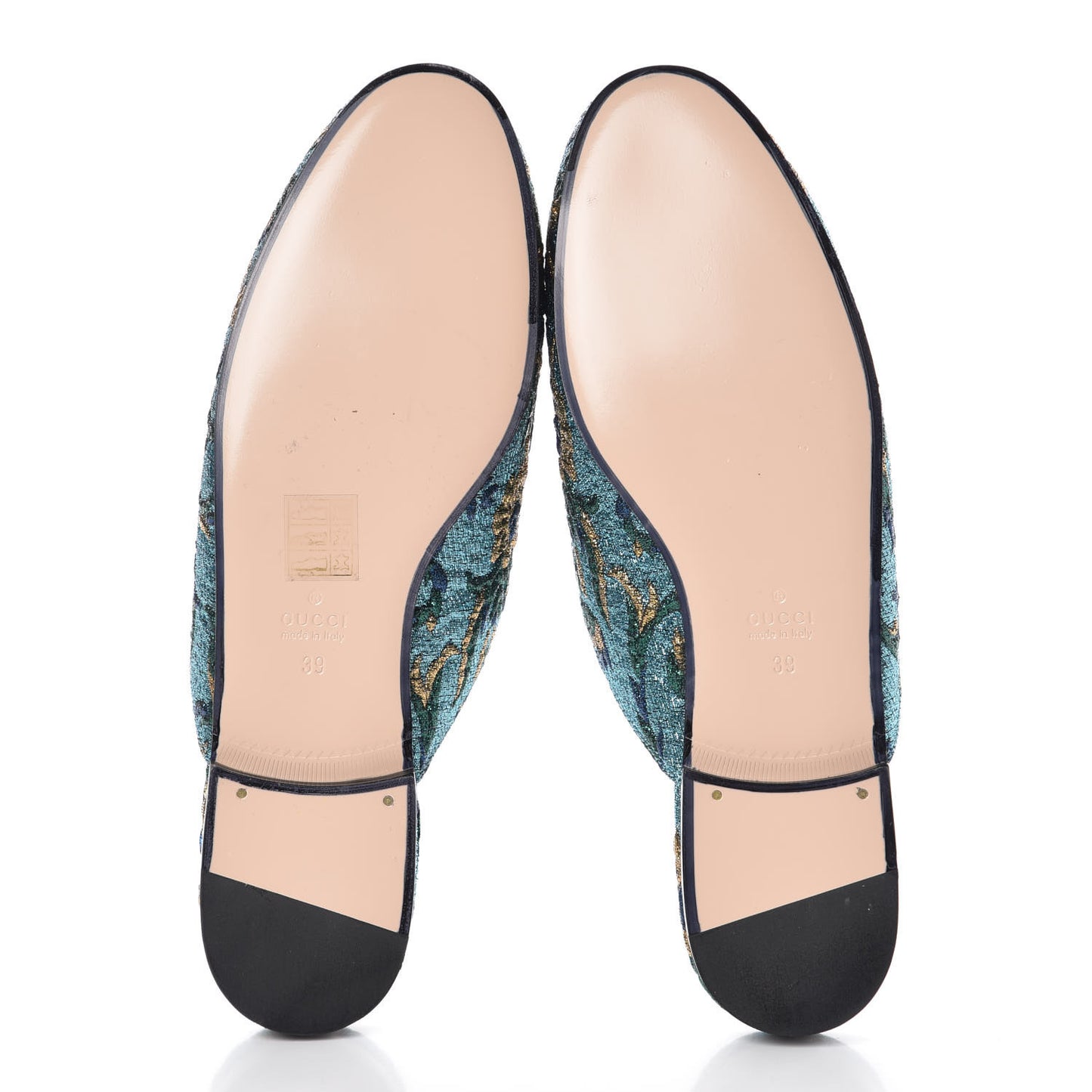 Iridescent Brocade Womens Princetown Slippers 39 Azure Multicolor Oro