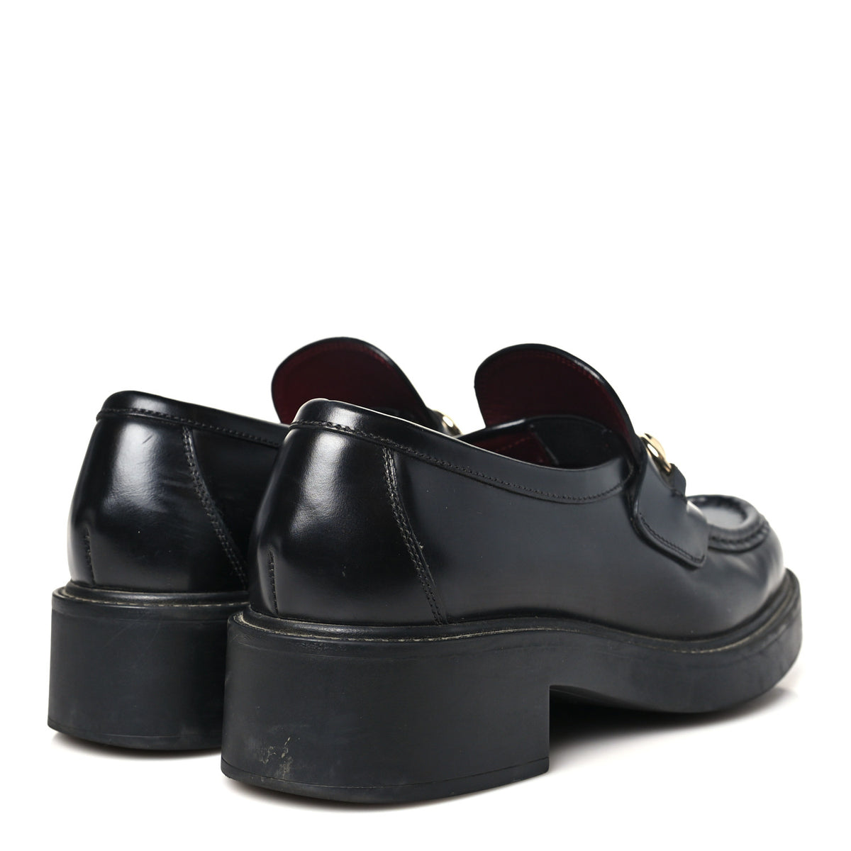 Calfskin Horsebit Womens Lug Sole Loafers 37 Black