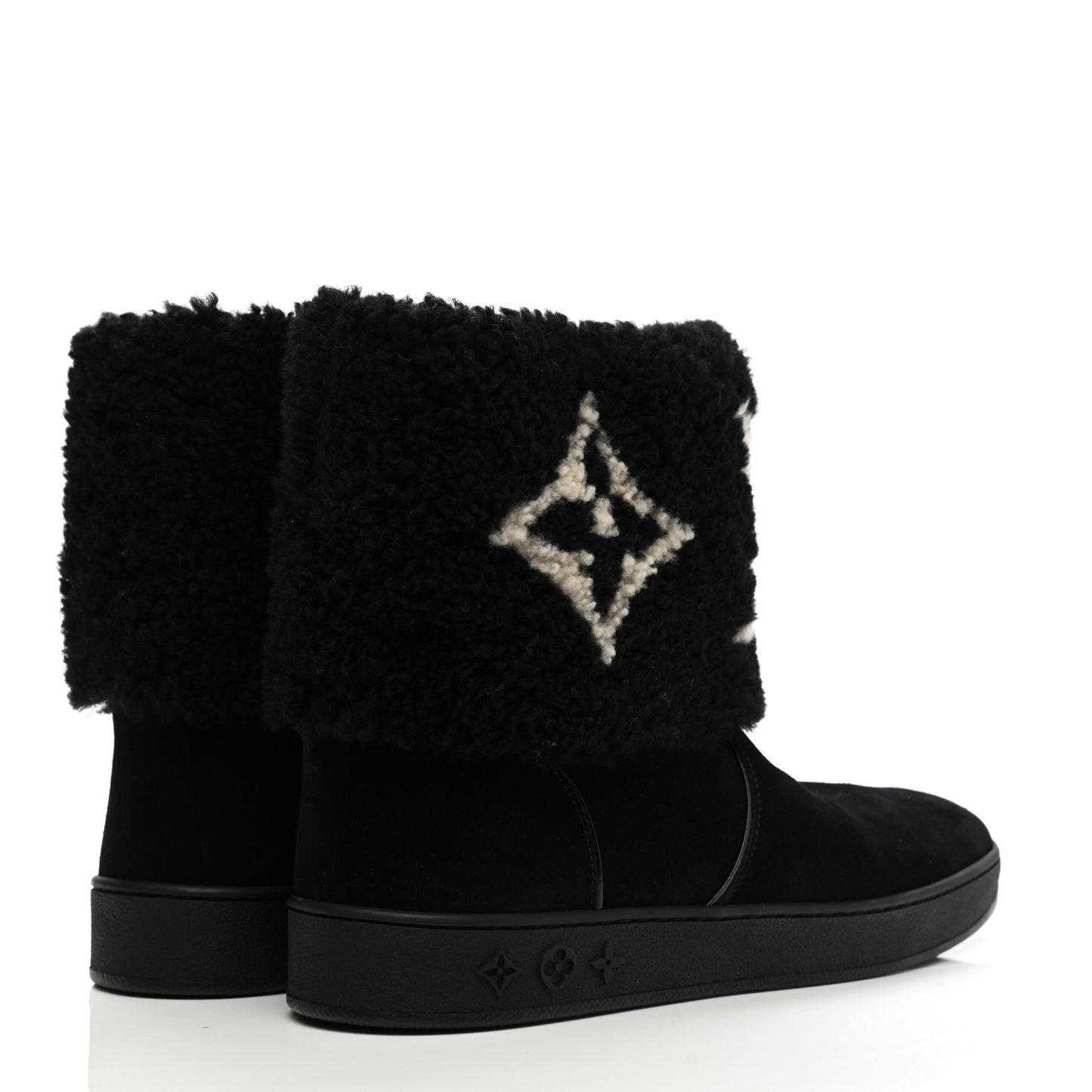 Suede Calfskin Shearling Snowdrop Flat Ankle Boot 40 Black