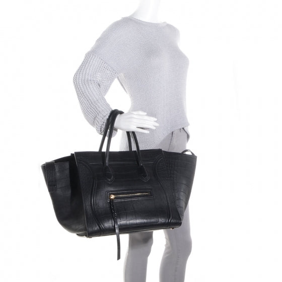 Crocodile Embossed Large Phantom Luggage Black