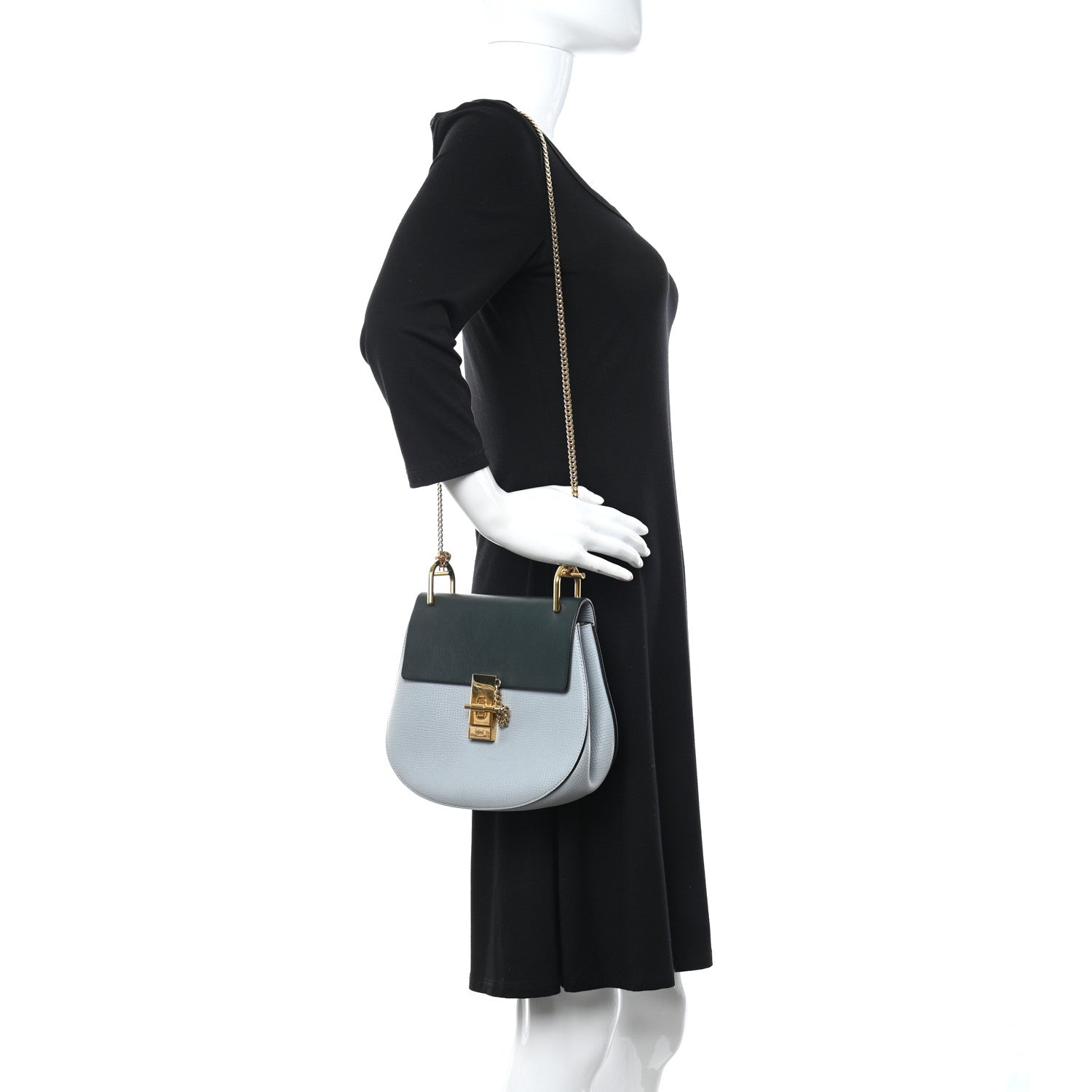 Chloe Grained Calfskin Lambskin Bi-Color Drew Shoulder Bag Cloudy Blue Green 2 of 14