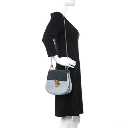 Chloe Grained Calfskin Lambskin Bi-Color Drew Shoulder Bag Cloudy Blue Green 2 of 14