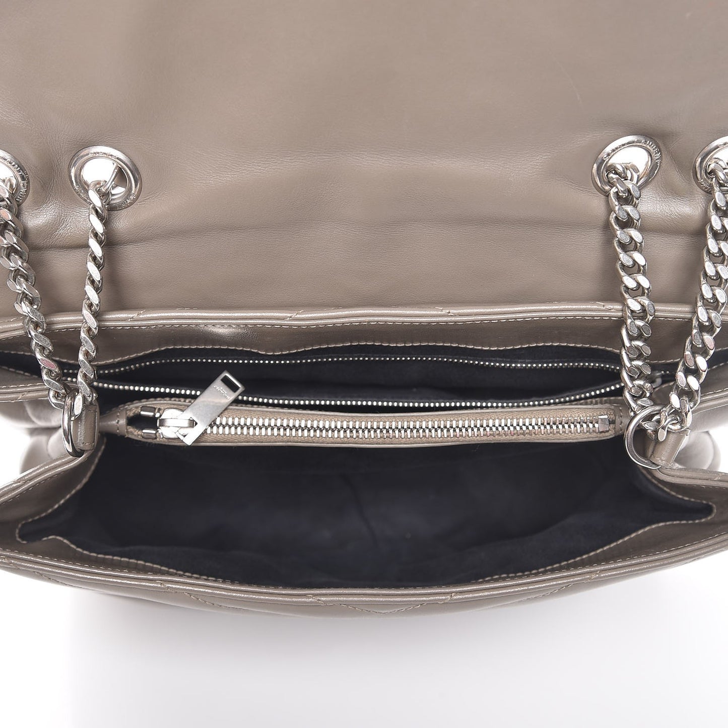 Calfskin Y Quilted Monogram Medium Loulou Chain Satchel Fog