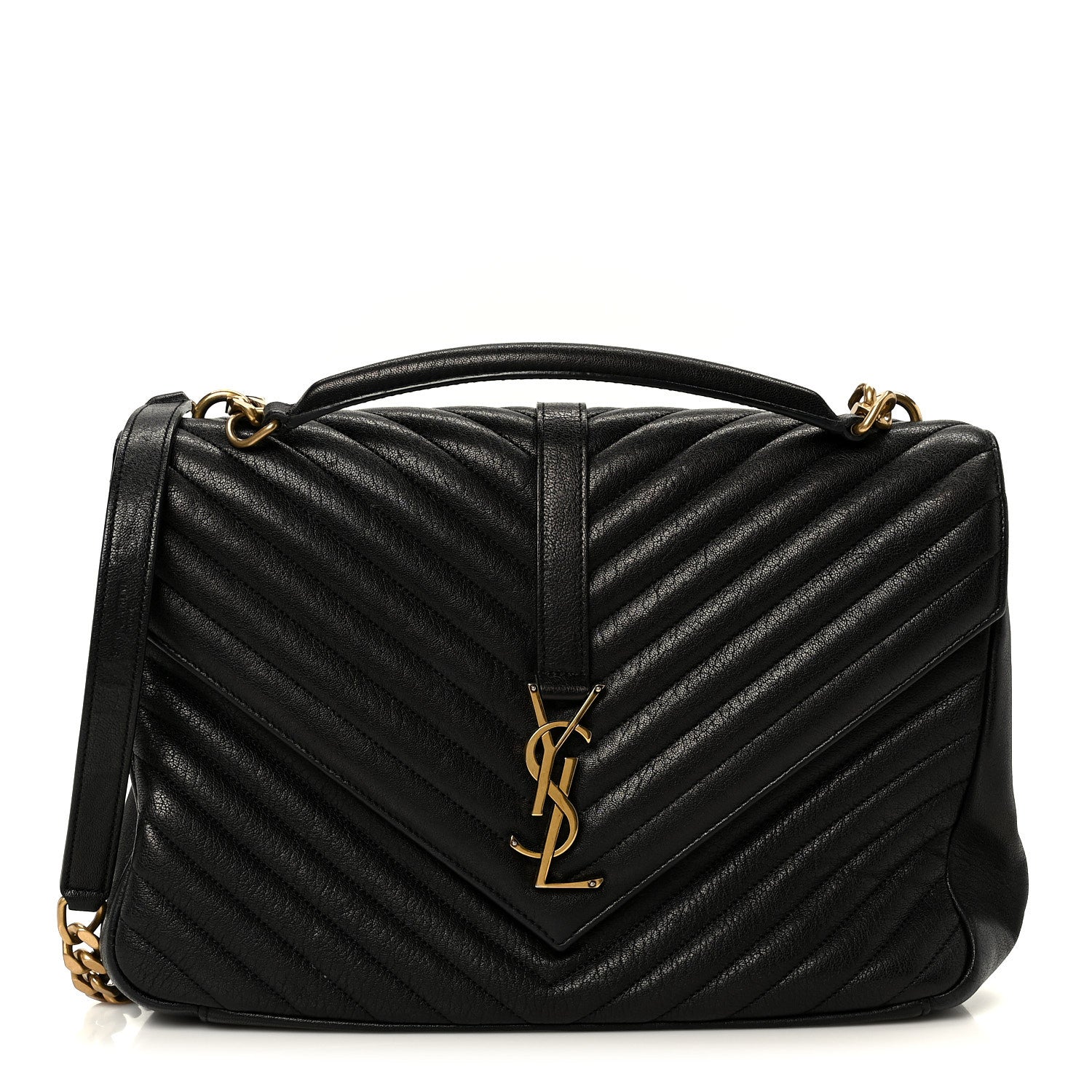 Saint Laurent Sheepskin Matelasse Chevron Monogram Large College Satchel Black 1 of 11