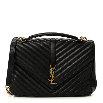 Saint Laurent Sheepskin Matelasse Chevron Monogram Large College Satchel Black 1 of 11