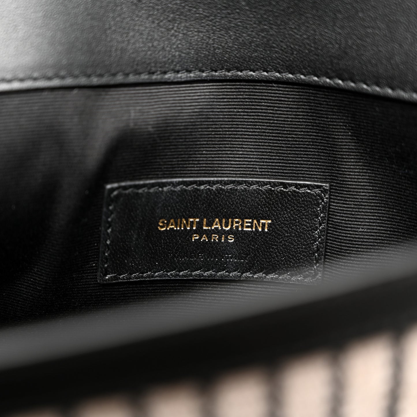 SAINT LAURENT Canvas Striped Uptown Pouch Beige Black