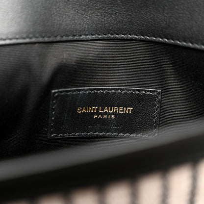 Saint Laurent SAINT LAURENT Canvas Striped Uptown Pouch Beige Black 4 of 8