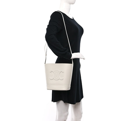 Celine Grained Calfskin Small Cuir Triomphe Bucket Bag White 2 of 11