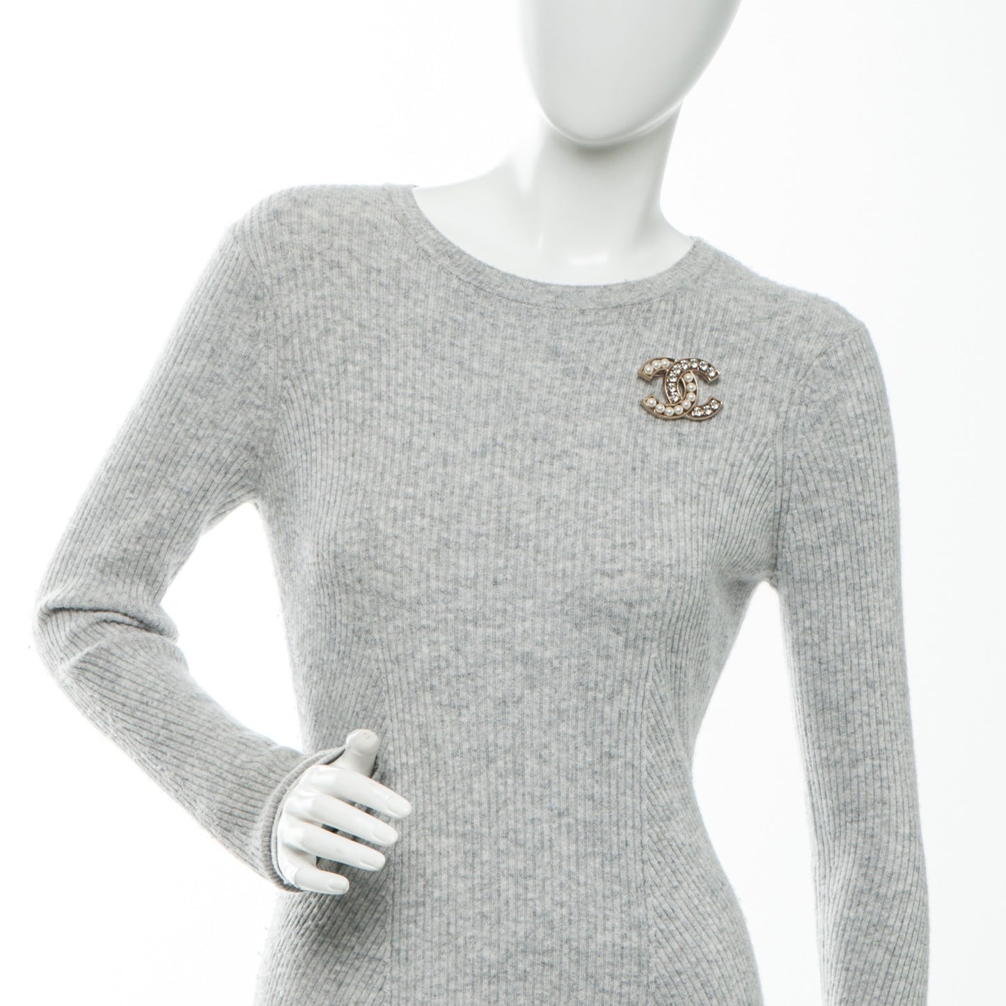 Pearl Crystal CC Brooch Gold