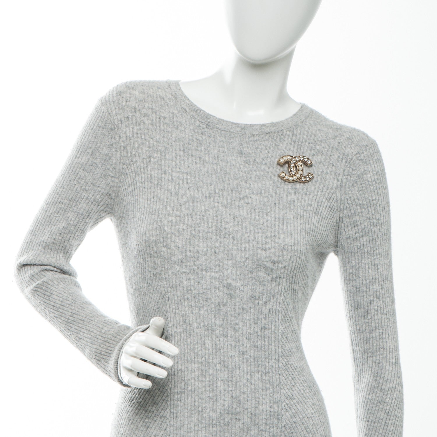 Chanel Pearl Crystal CC Brooch Gold 2 of 3