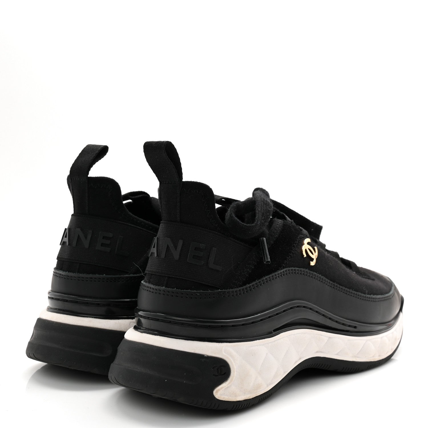 Chanel Velvet Calfskin Mixed Fibers CC Sneakers 36.5 Black 4 of 10