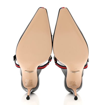 Gucci Malaga Kid Sylvie Web Cross Strap Mid-Heel Slides 37 Black 5 of 9