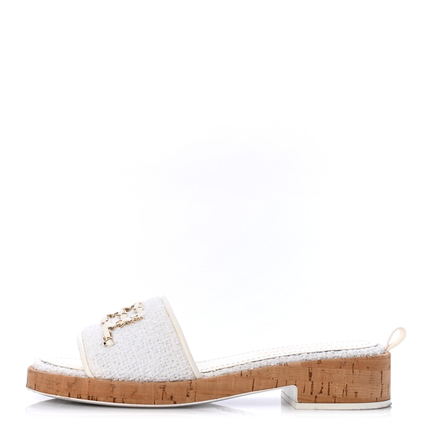 Tweed Cork CC Chain Mule Sandal 40.5 White