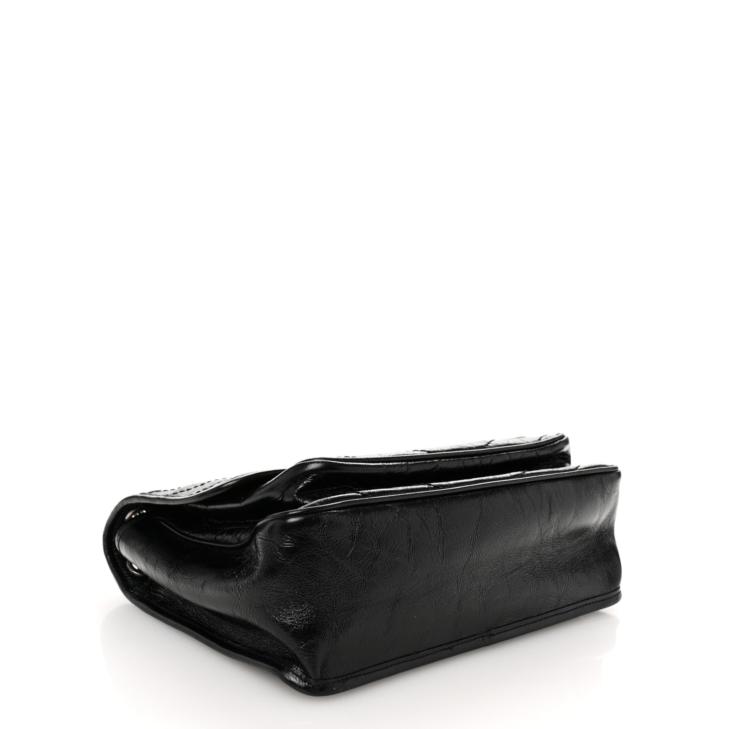 Crinkled Calfskin Matelasse Monogram Medium Niki Chain Satchel Black