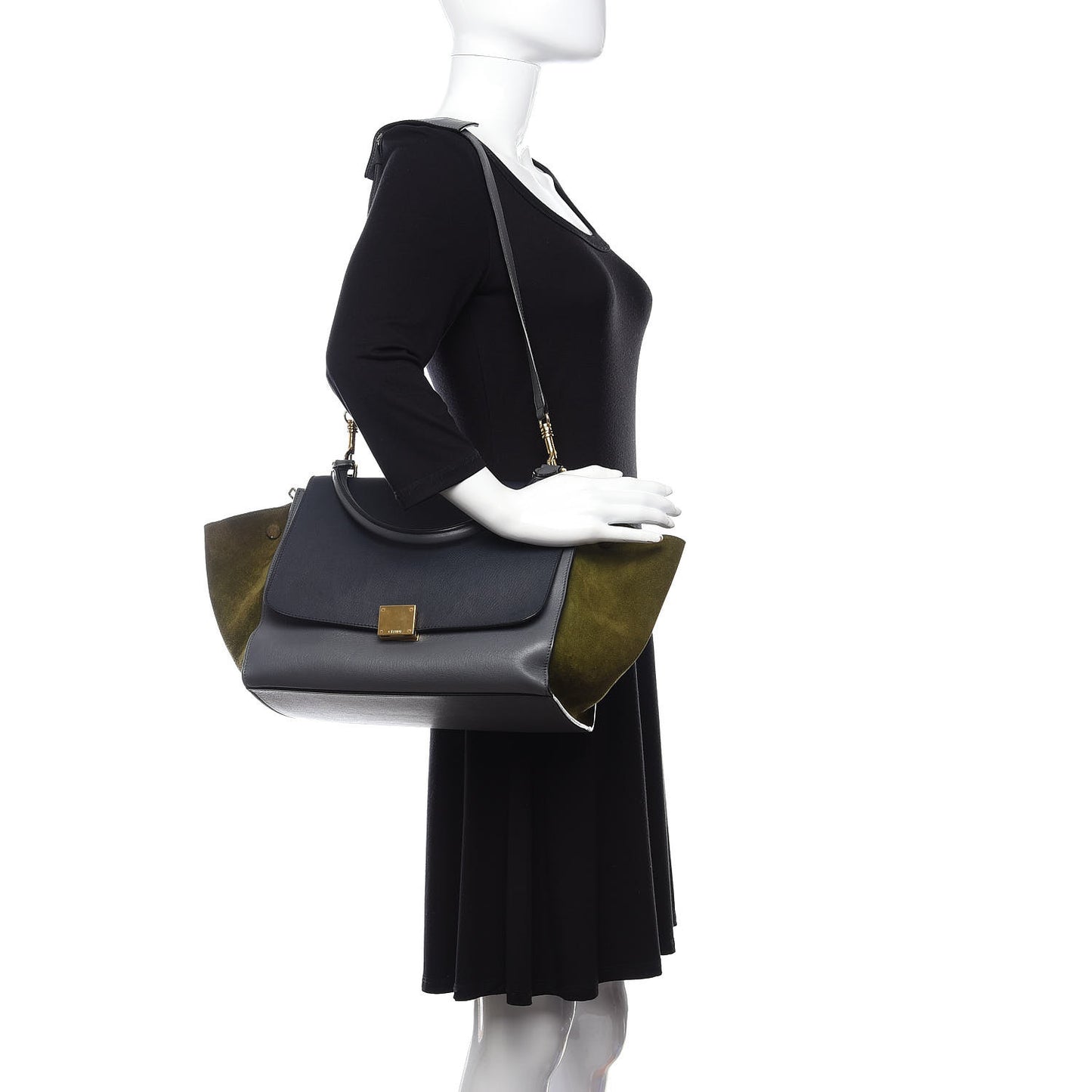 Calfskin Suede Medium Tri-Color Trapeze Navy