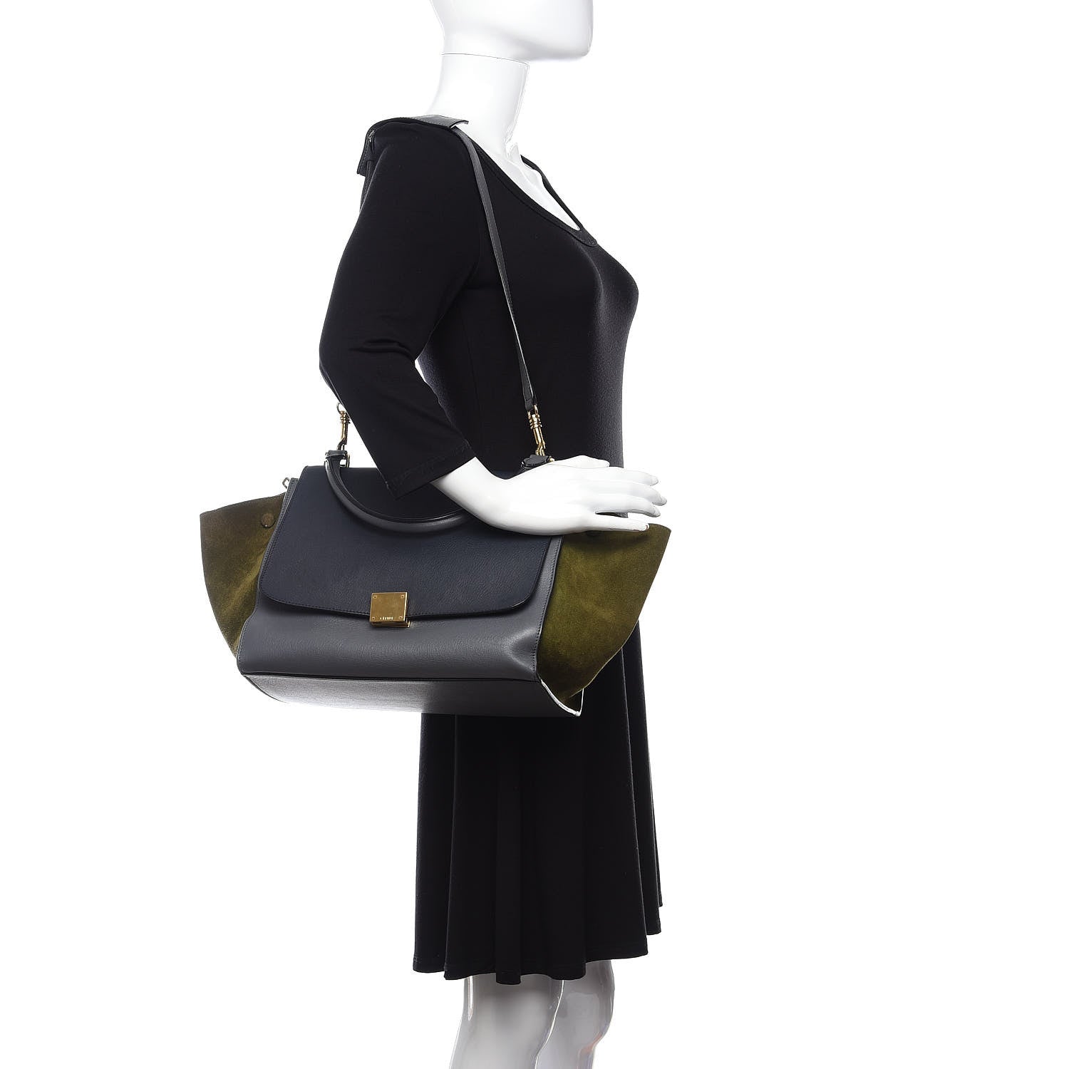 Celine Calfskin Suede Medium Tri-Color Trapeze Navy 3 of 20