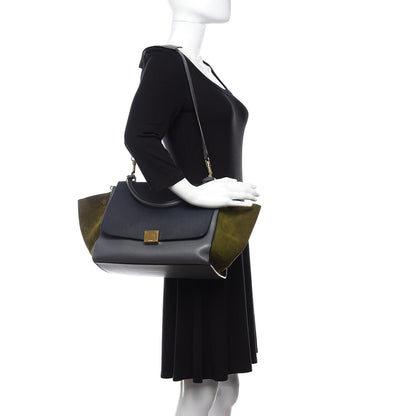 Celine Calfskin Suede Medium Tri-Color Trapeze Navy 3 of 20