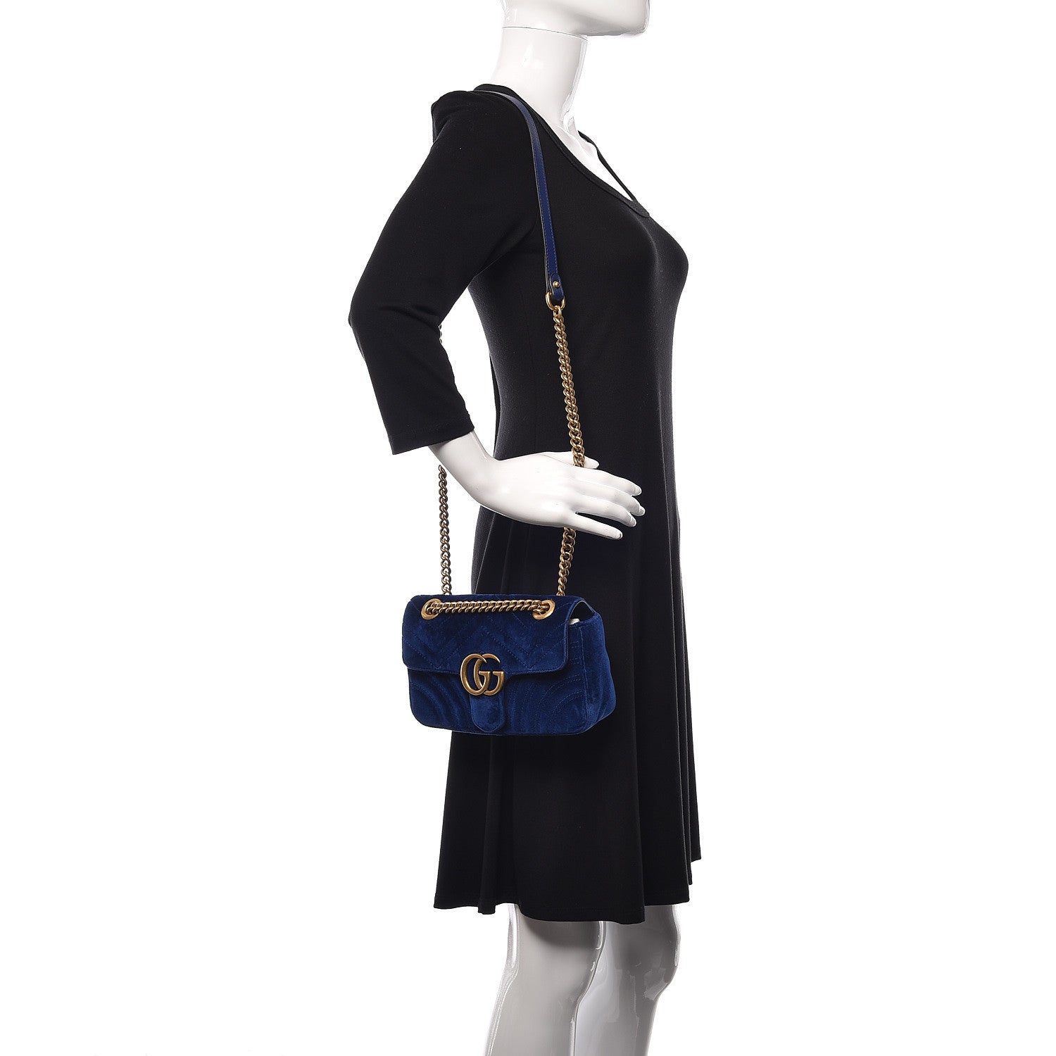 Gucci Velvet Matelasse Mini GG Marmont Shoulder Bag Cobalt Blue 2 of 16