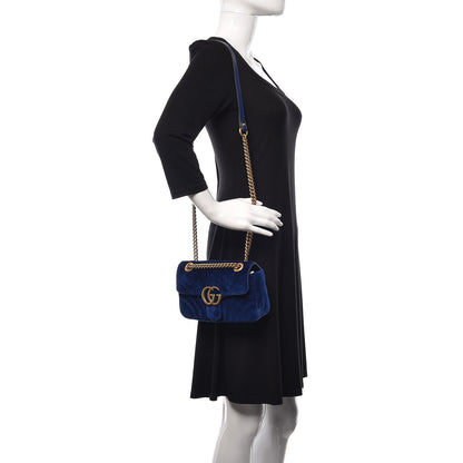 Gucci Velvet Matelasse Mini GG Marmont Shoulder Bag Cobalt Blue 2 of 16