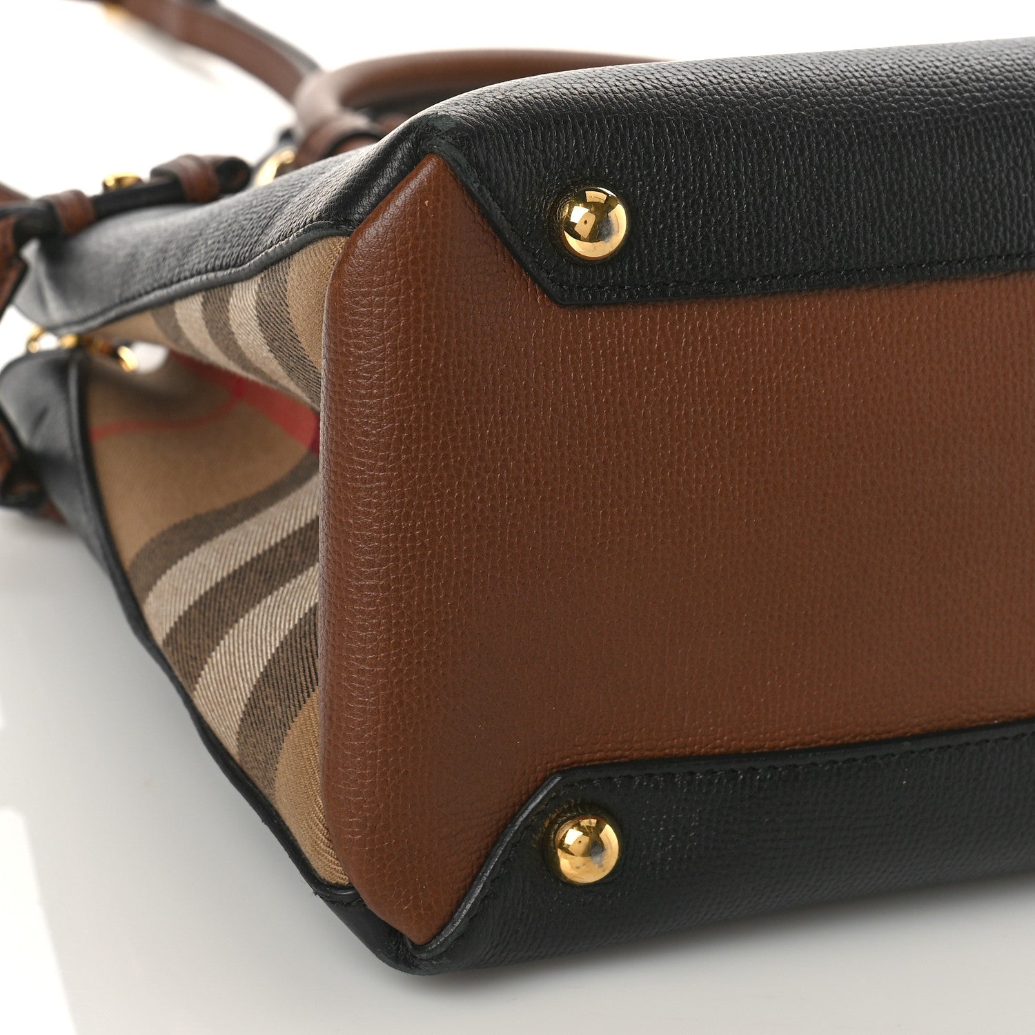 Burberry Grainy Calfskin House Check Two Tone Medium Banner Tote Black Brown 8 of 11