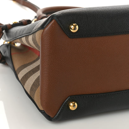 Burberry Grainy Calfskin House Check Two Tone Medium Banner Tote Black Brown 8 of 11
