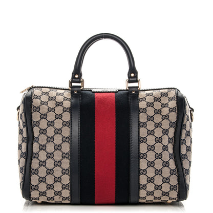 Gucci Monogram Selleria Calfskin Vintage Web Medium Boston Beige Blue 1 of 8