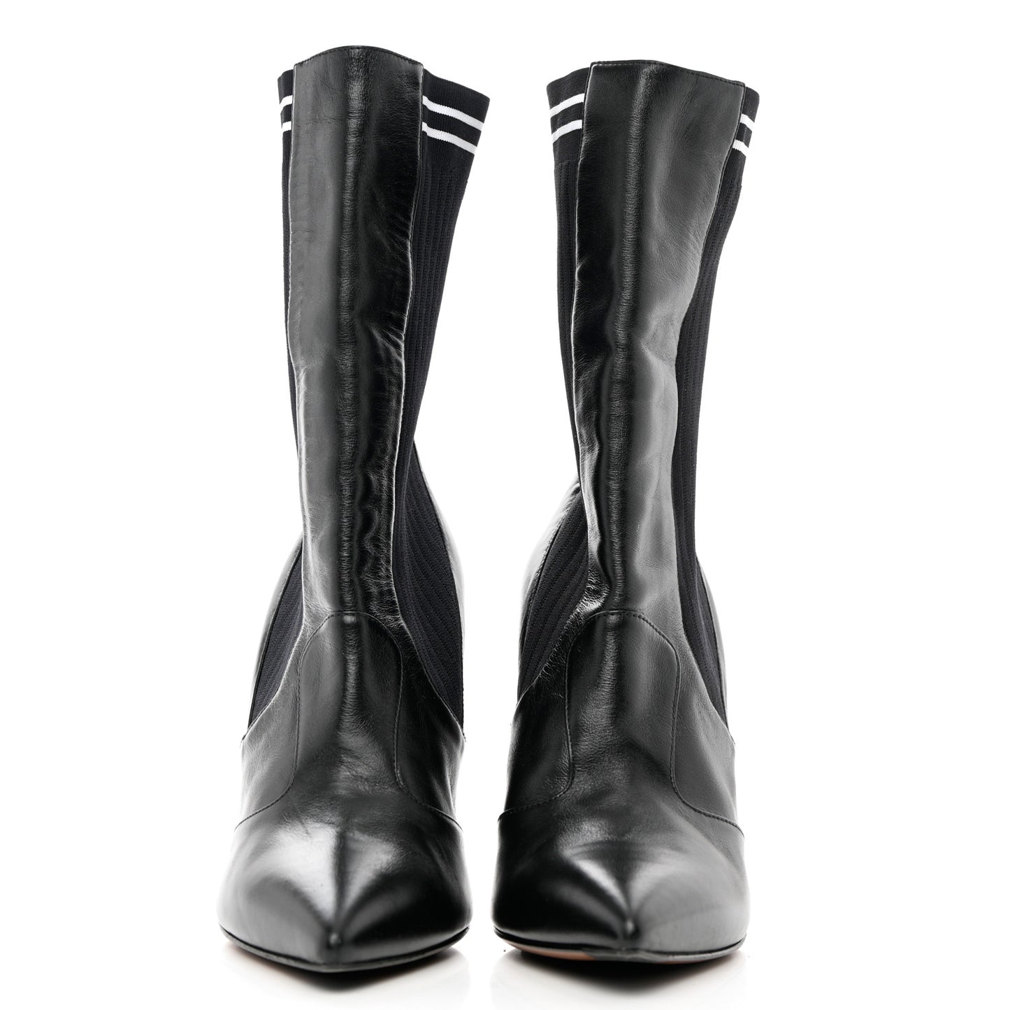 Vitello Lucido Stretch Fabric Striped Rockoko 105mm Sock Boots 39 Black