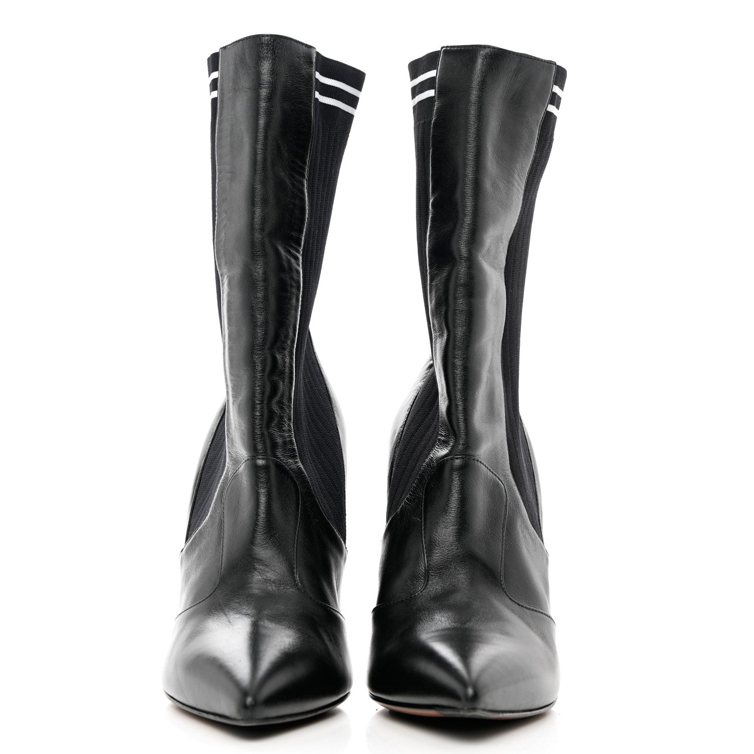 Fendi Vitello Lucido Stretch Fabric Striped Rockoko 105mm Sock Boots 39 Black 2 of 8