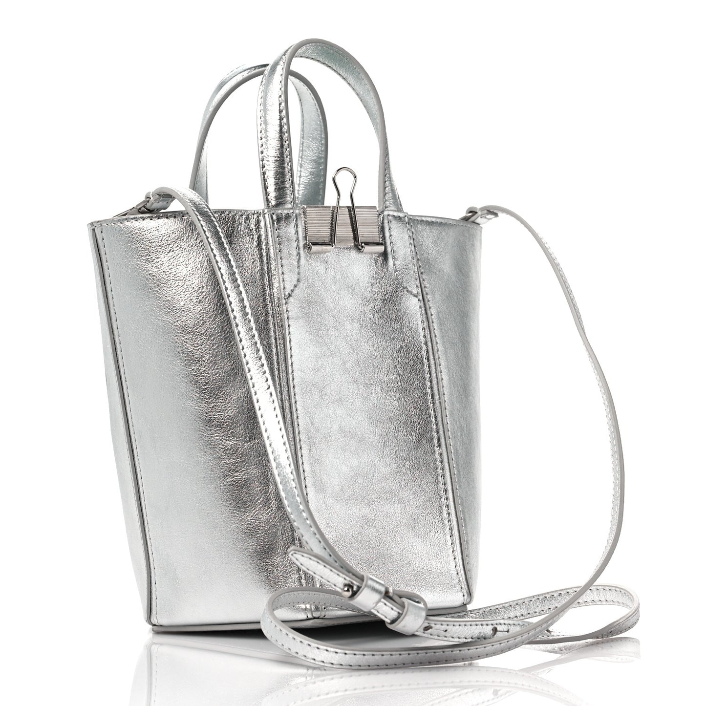 Laminated Calfskin Allen Bucket Bag Silver