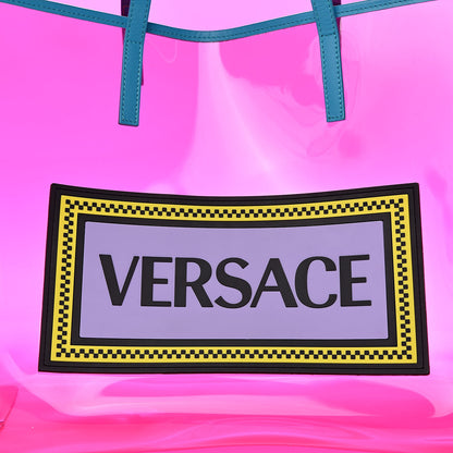 Versace Vinyl Calfskin 90s Logo Tote Pink Blue 10 of 10