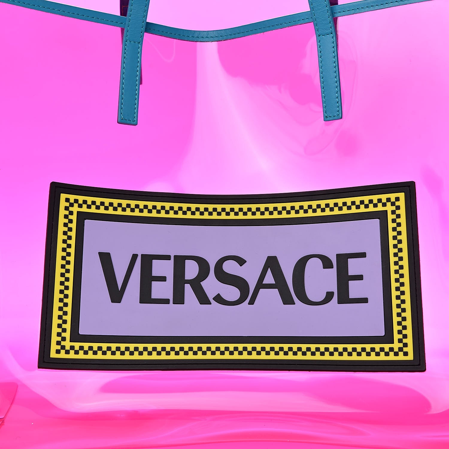 Versace Vinyl Calfskin 90s Logo Tote Pink Blue 10 of 10